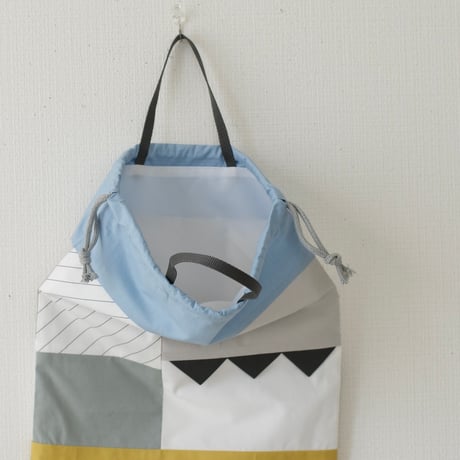 patchwork お着替え巾着　ライトブルー×細ストライプ