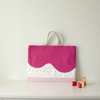 レッスンバッグ　wave　ローズピンク×ミニドット×ライラックピンク