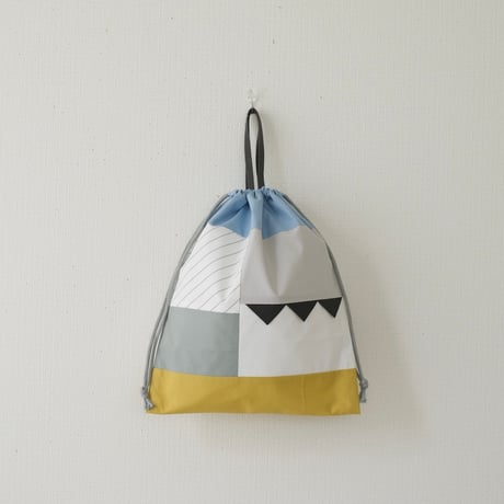 patchwork お着替え巾着　ライトブルー×細ストライプ
