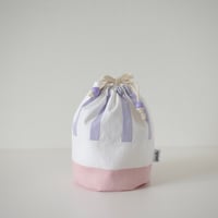 丸底巾着　しましま　ラベンダー×ピンク　コップ入れ