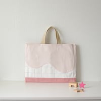 レッスンバッグ　wave　さくらピンク×グレーチェック×ピンク