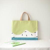 レッスンバッグ　wave ライムグリーン×スクエア× エメラルド