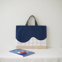レッスンバッグ　wave インディゴブルー×チェック×ベージュ