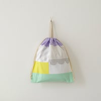 patchwork お着替え巾着　ライトパープル×グレーストライプ
