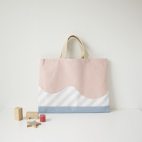 レッスンバッグ  wave　ベージュピンク×グレーストライプ×ライトブルー