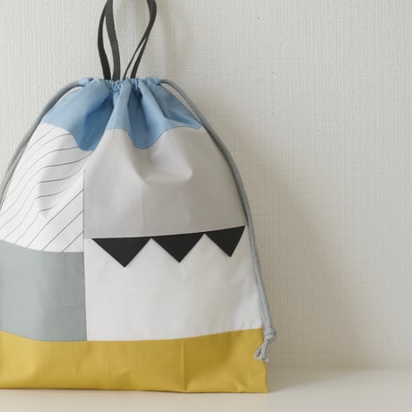 patchwork お着替え巾着　ライトブルー×細ストライプ