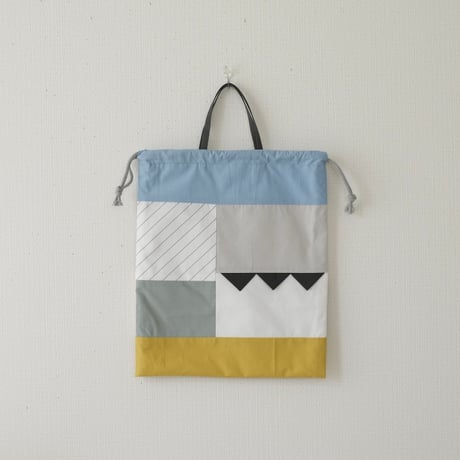 patchwork お着替え巾着　ライトブルー×細ストライプ