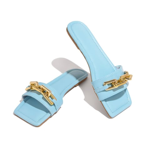 PURPLE♡gold chain  flat sandal  sho-150