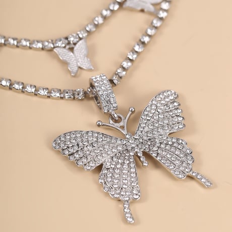 即納★silver double  butterfly  necklace   acc-66