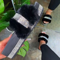 23.5cm★即納★BLACK♡lamé fur sandal  sho-158