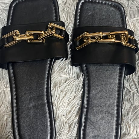 24.5cm即納★BLACK♡gold chain  flat sandal  sho-152
