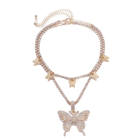 即納★gold  double   butterfly   necklace  acc-65