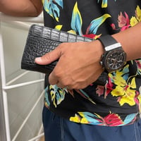ラウンドファスナー長財布「クロコダイル革」　Black