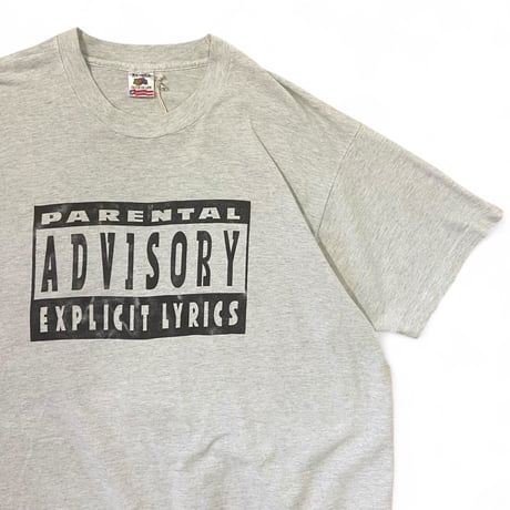 90's Fruit of the loom (XL) ADVISORY T-Shirts Hip Hop Grey