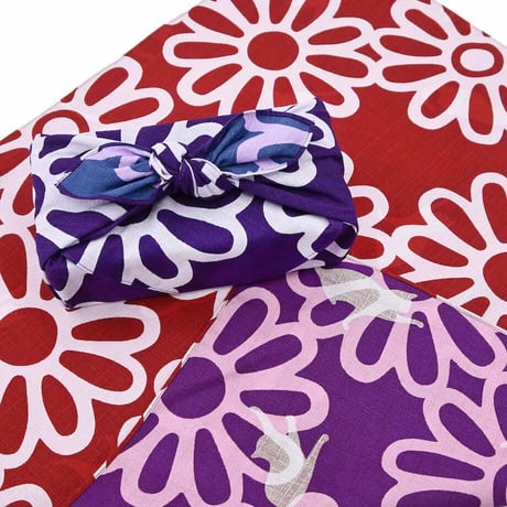 DOTCH DOTCH 両面ふろしき【中巾】花とねこ＜紫×青＞ #A3c