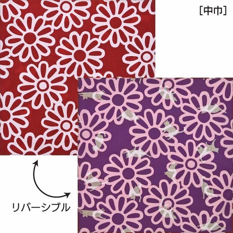 DOTCH DOTCH 両面ふろしき【中巾】花とねこ＜赤×紫＞ #A3d