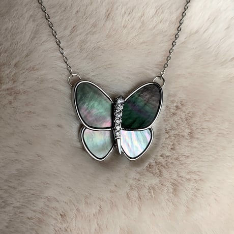 butterfly 黒蝶貝×ジルコニア ネックレス S