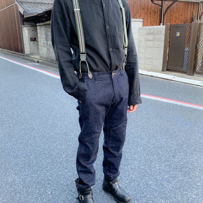 カーキと青のストライプ サスペンダー カーキと青のストライプ サスペンダー