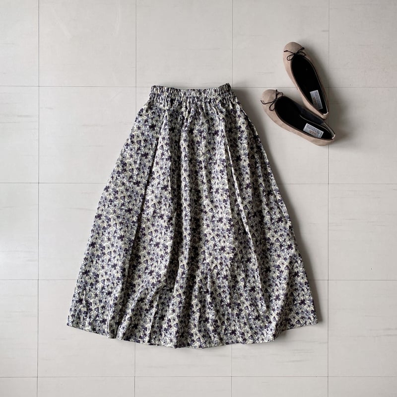 k-66】タックギャザースカート リバティプリント Katie Ann (グレー系  