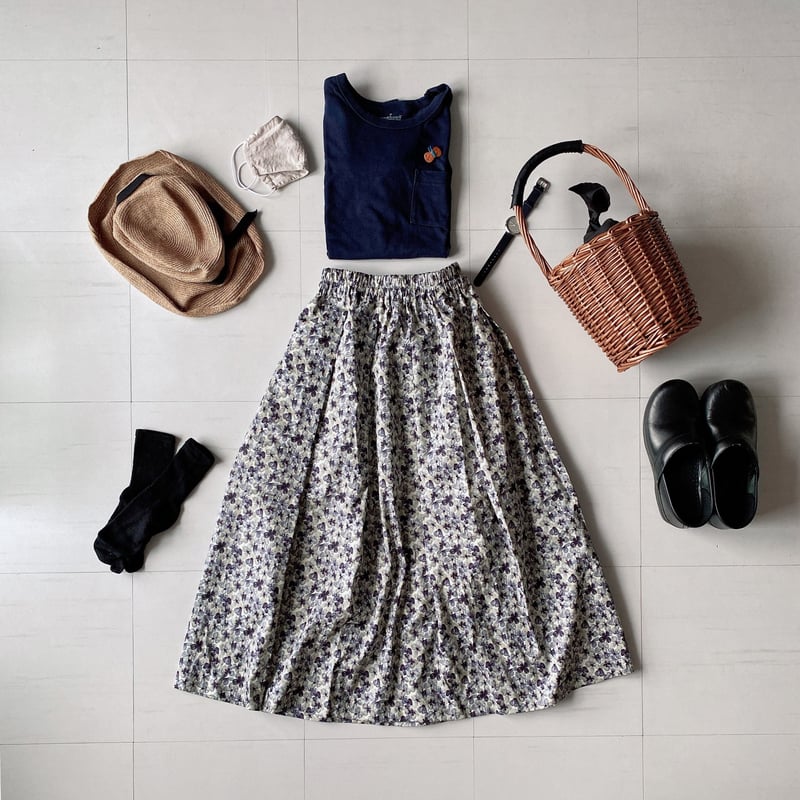 k-66】タックギャザースカート リバティプリント Katie Ann (グレー系  