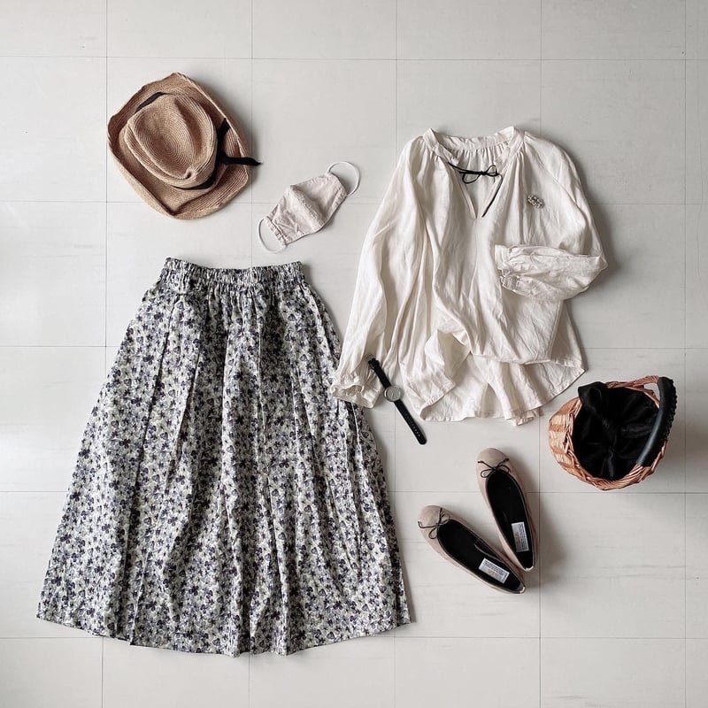 k-66】タックギャザースカート リバティプリント Katie Ann (グレー系  