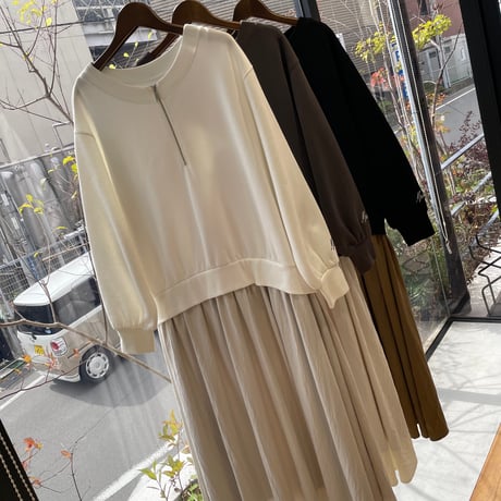 イシカワラボ ヒトミオリジナル ワンピース ネイビー イシカワラボ☆ヒトミ 異素材ドッキング デザインワンピースへの