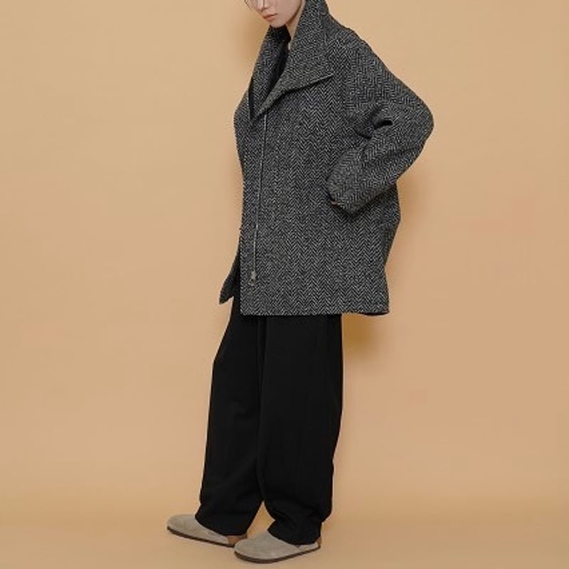 ☆高級英国MOON生地☆A.P.C. ベロア丸首ウールツイードコート　38サイズ A.P.C 高級英国MOON生地 ベロア丸首ウールツイードコート 38サイズ