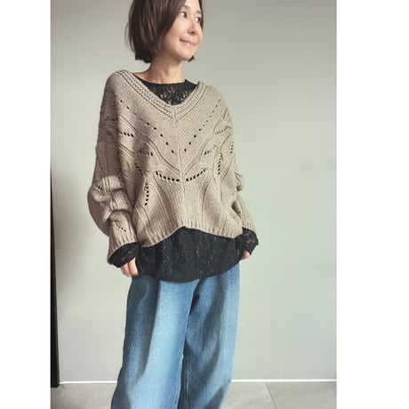 美品！ishikawalaboファー付き ダンボールニットフードポンチョ ポンチョ風ニット【8b-831-02879】