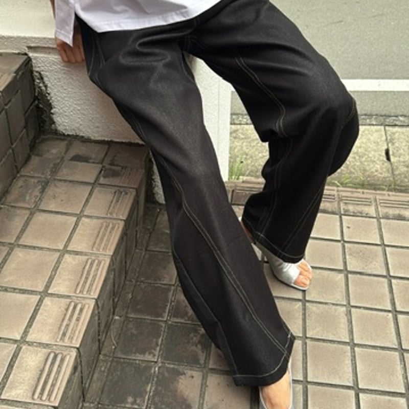 イシカワラボ　別布使い　デニムパンツ　ブラック 2/7ライブ② 別布使いデニムパンツ (ピアッチェーレ P65000