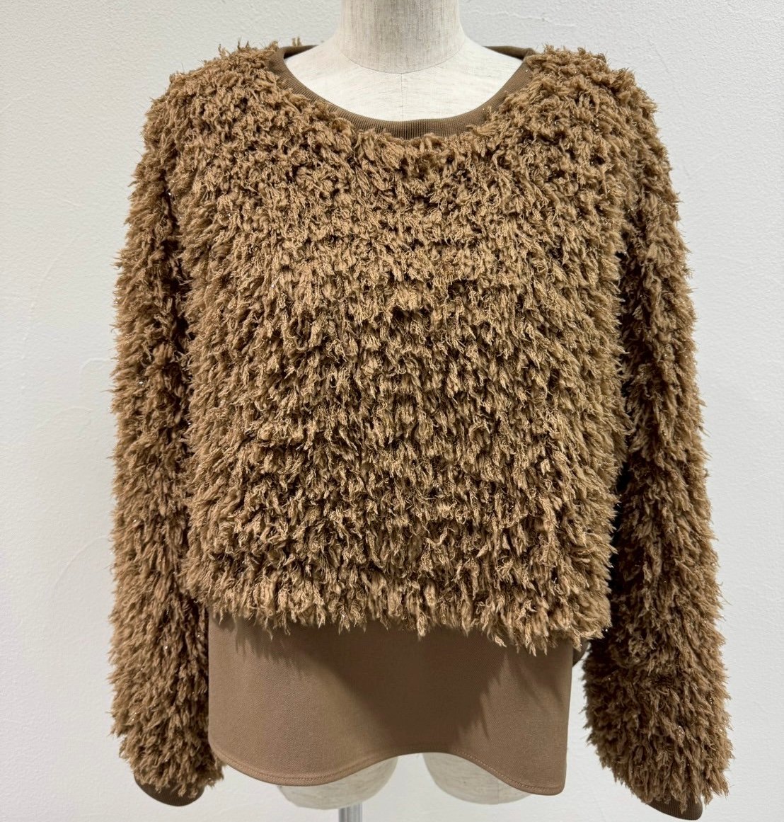 【極美品】CYAN TOKYO ラメシャギーボアブラウス ブラウン FREE CYAN TOKYO シアントーキョー ラメ シャギー ボア ブラウス 504372