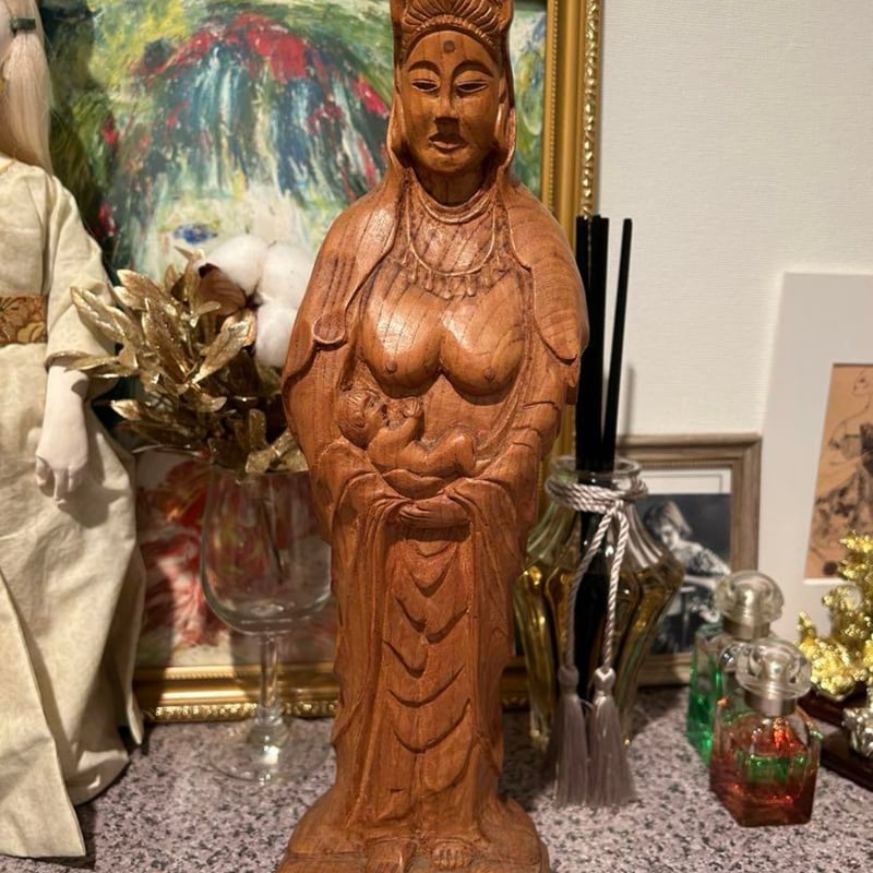 【セール延長・新品】 中山鬼子母神　金泥　紅檀　総高さ約32.5㎝　鬼子母神 フォロー割・新品】 中山鬼子母神 金泥 紅檀 総高さ約32.5