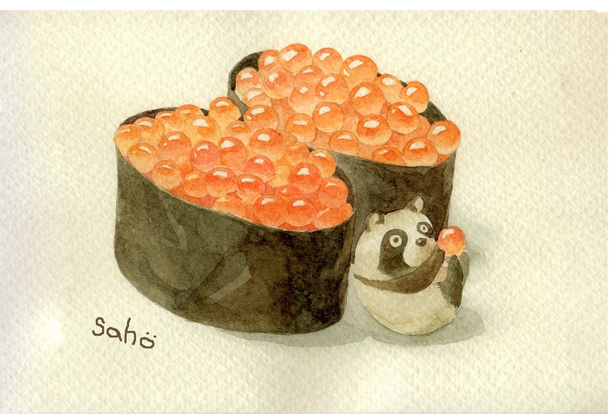 寿司 イラストオーダー 落書きポストカード すしたぬきポストカード | Yoshino Sahoko
