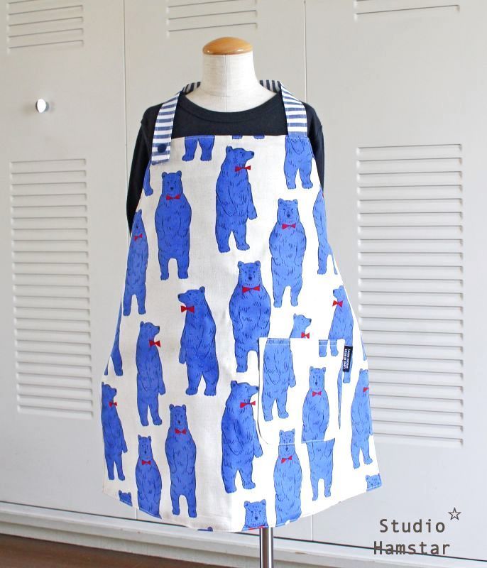 青いくまさん☆エプロン 100~120cm パッチンピー | Studio Hamstar