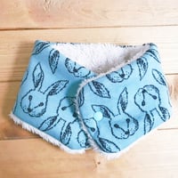 ミニうさぎカデットブルー×ベージュボア ネックウォーマー