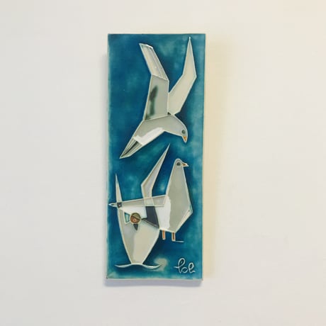 【Helmut  Schäffenacker】３羽の鳥の陶板