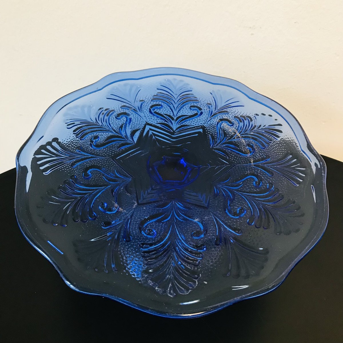 ヴィンテージ クリスタルケーキスタンド ヴィンテージ プレスガラス 脚付きケーキスタンド