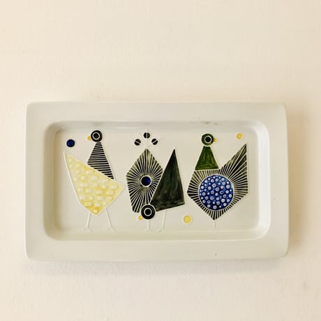 【Sylvia leuchovius 】３羽の鳥の長方形陶板《Rörstrand》