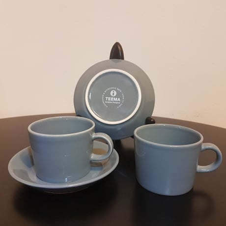 《ARABIA》Teema コーヒーカップ＆ソーサー　２客セット　 グレー【廃盤色】ARABIA  FINLAND　ロゴ