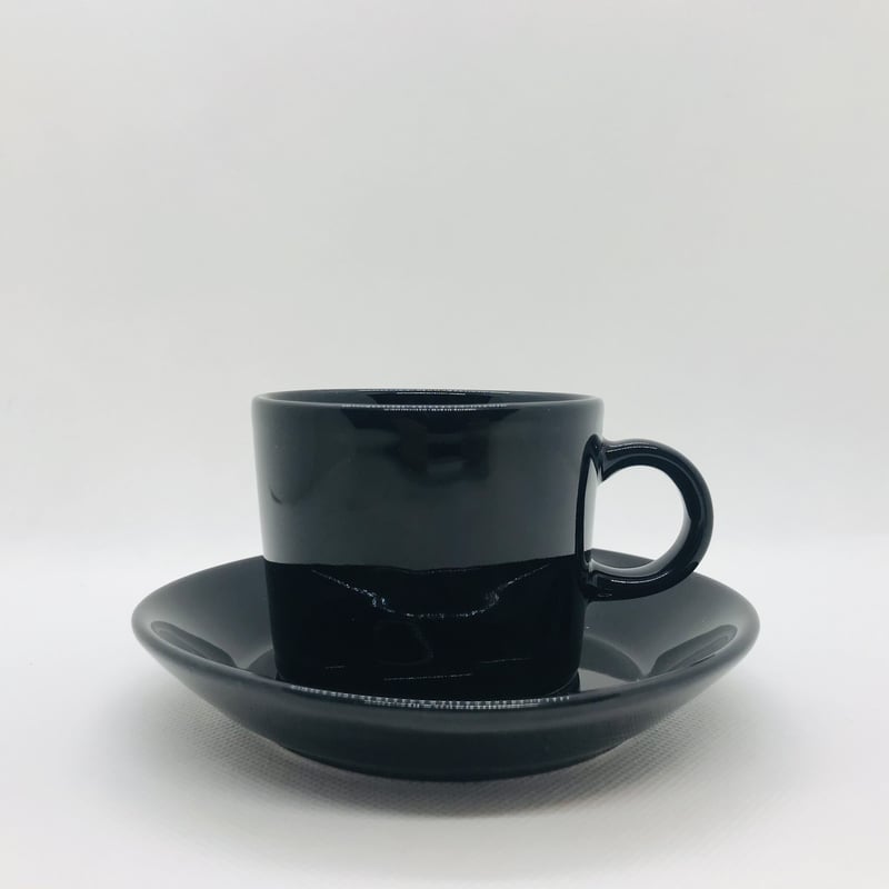 ARABIA》Teema ブラック 箱付きコーヒーカップ＆ソーサー2客セット