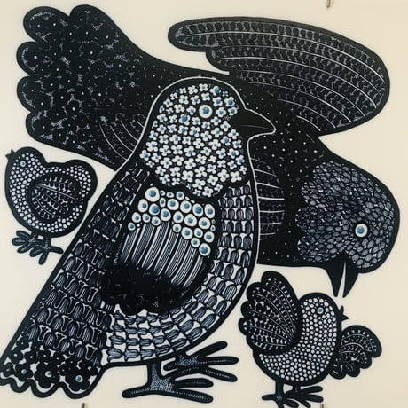 【Raija Uosikkinen 】４羽の鳥の陶板《Arabia 》