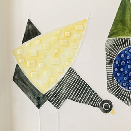 【Sylvia leuchovius 】２羽の鳥の大きなスクエア陶板《Rörstrand》
