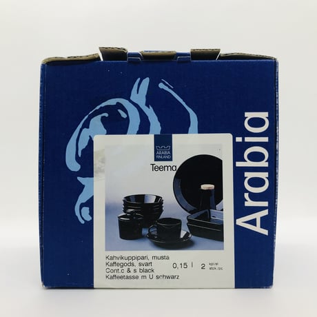 《ARABIA》Teema ブラック 箱付きコーヒーカップ＆ソーサー２客セット【廃盤品】