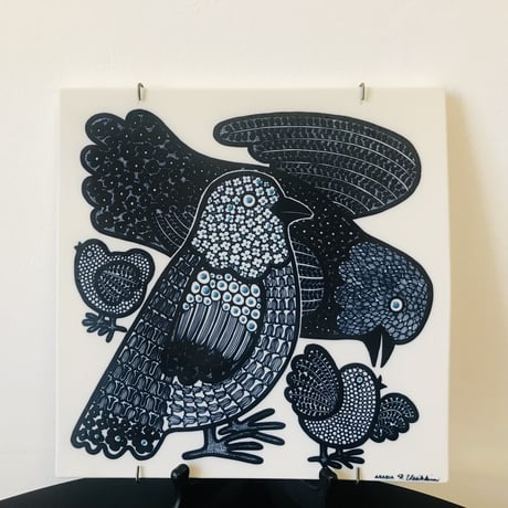 【Raija Uosikkinen 】４羽の鳥の陶板《Arabia 》