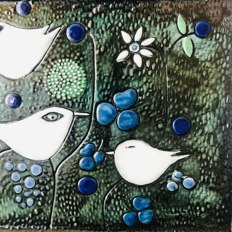 【Sylvia leuchovius 】４羽の鳥の絵皿陶板《Rörstrand》
