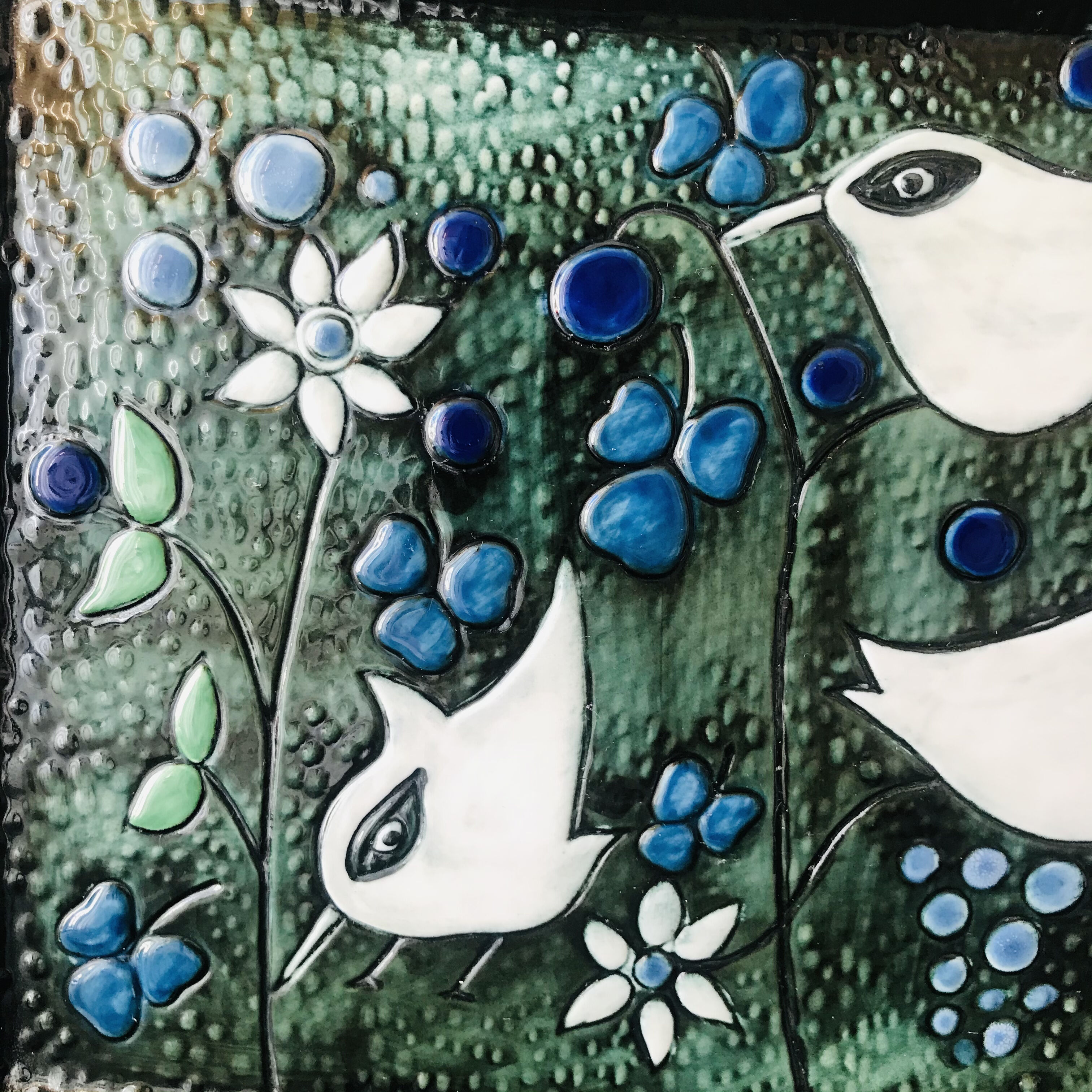 Sylvia leuchovius 】4羽の鳥の絵皿陶板《Rörstrand》 | suga