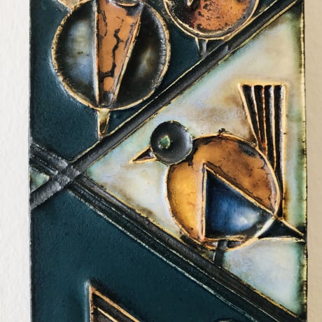 【Helmut  Schäffenacker】4羽の鳥の陶板