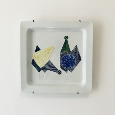 【Sylvia leuchovius 】２羽の鳥の大きなスクエア陶板《Rörstrand》