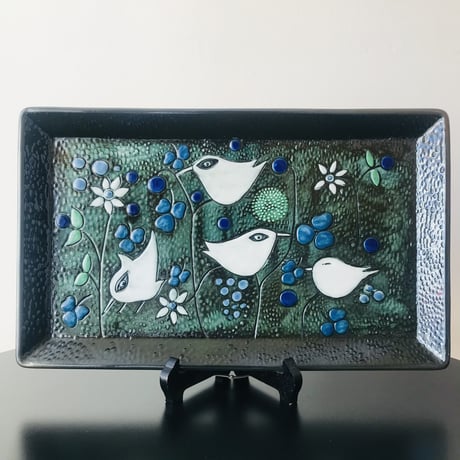 【Sylvia leuchovius 】４羽の鳥の絵皿陶板《Rörstrand》
