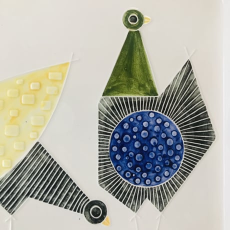 【Sylvia leuchovius 】２羽の鳥の大きなスクエア陶板《Rörstrand》