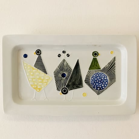 【Sylvia leuchovius 】３羽の鳥の長方形陶板《Rörstrand》
